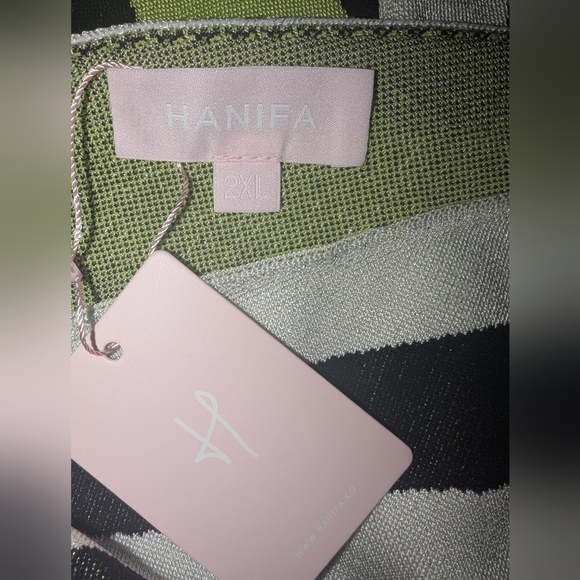 Hanifa Nina Dress Black, White, and Green Striped Long Sleeve Dress 2X - Picture 2 of 8